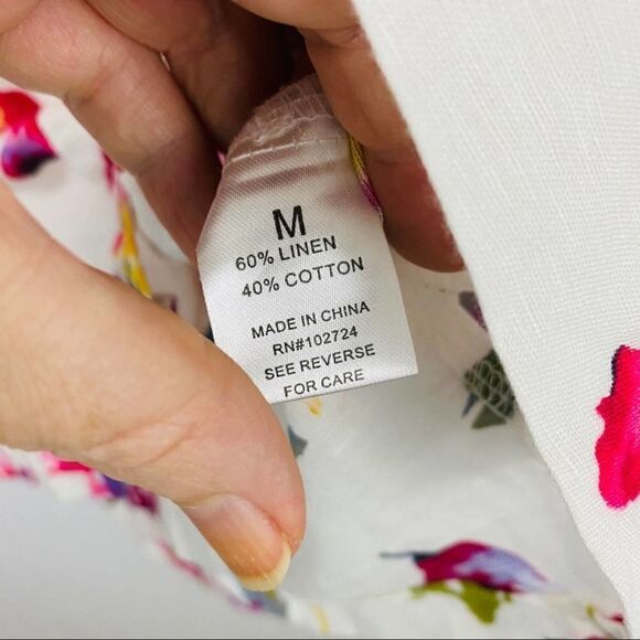 Harve Bernard white floral linen Blouse Medium - Picture 4 of 11